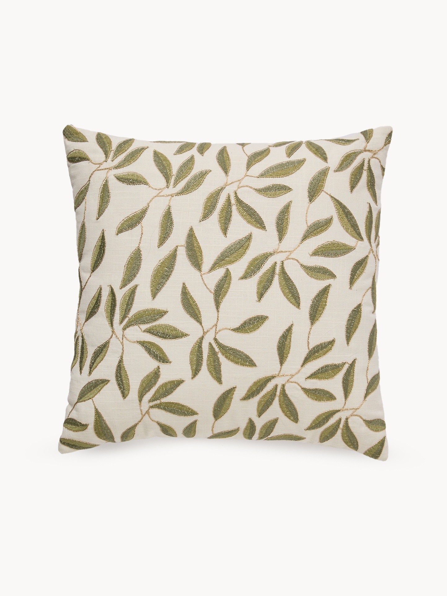 Foliage embroidered cushion 45x45cm, Verde/Oro, large image number 0