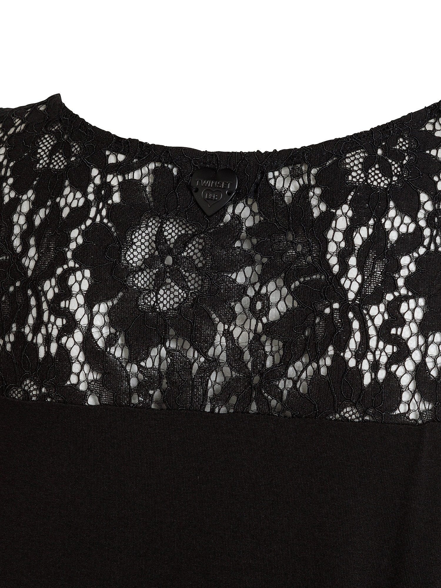 Dress in jersey and macramé lace, Black, large image number 2