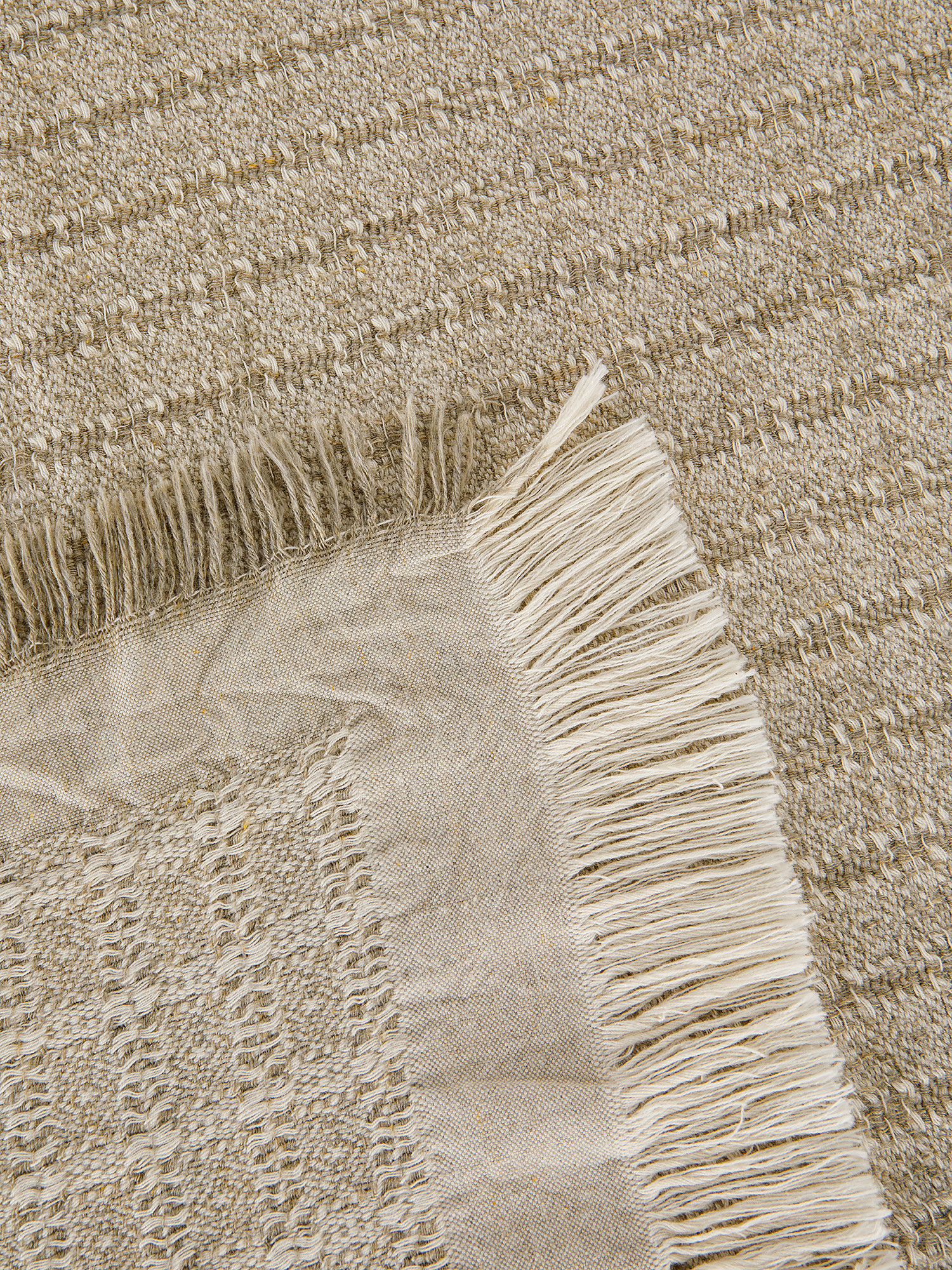Plaid lino e cotone con frangette, Beige chiaro, large image number 1