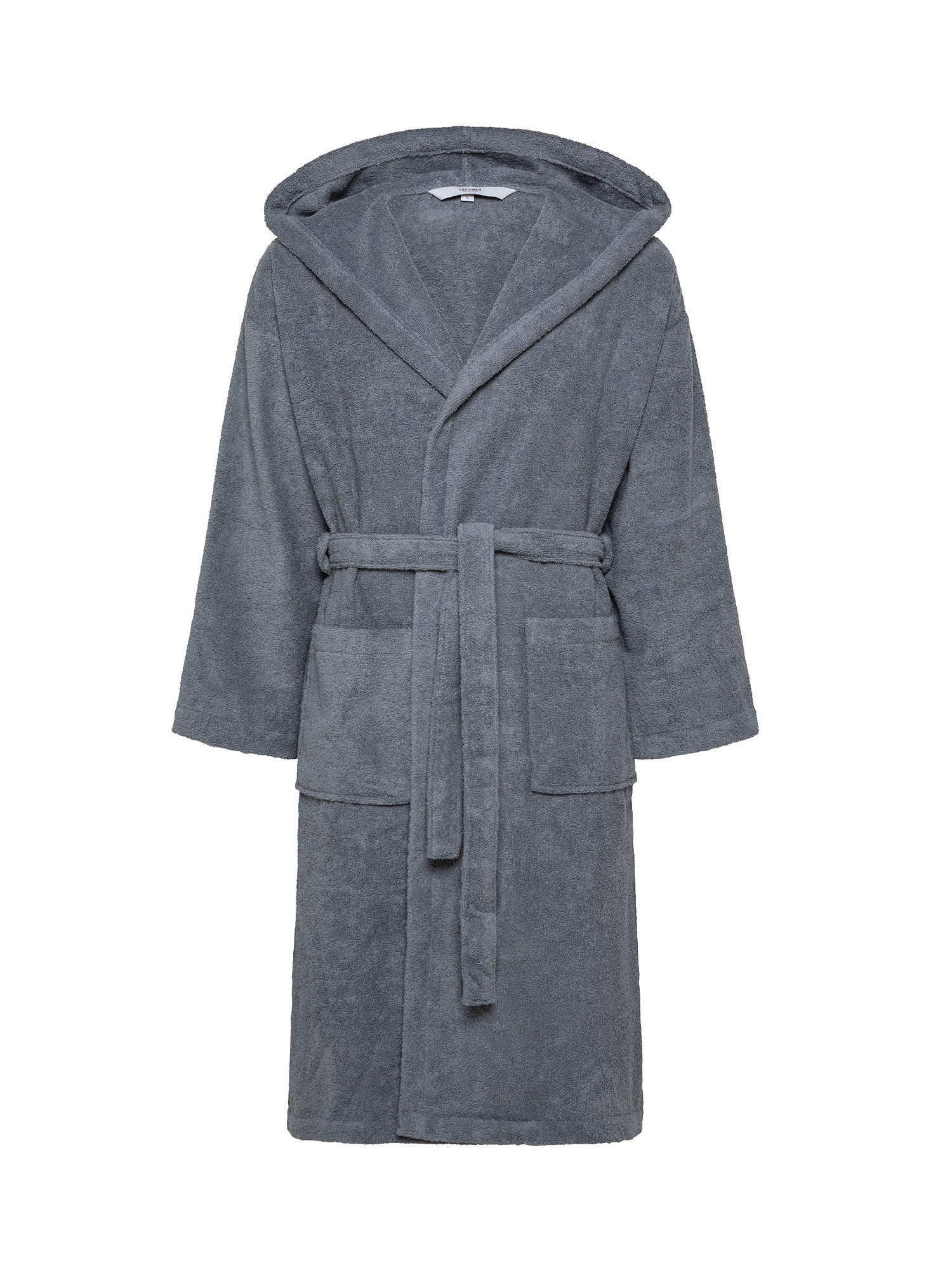 Solid color cotton terry bathrobe, Grey, large image number 0