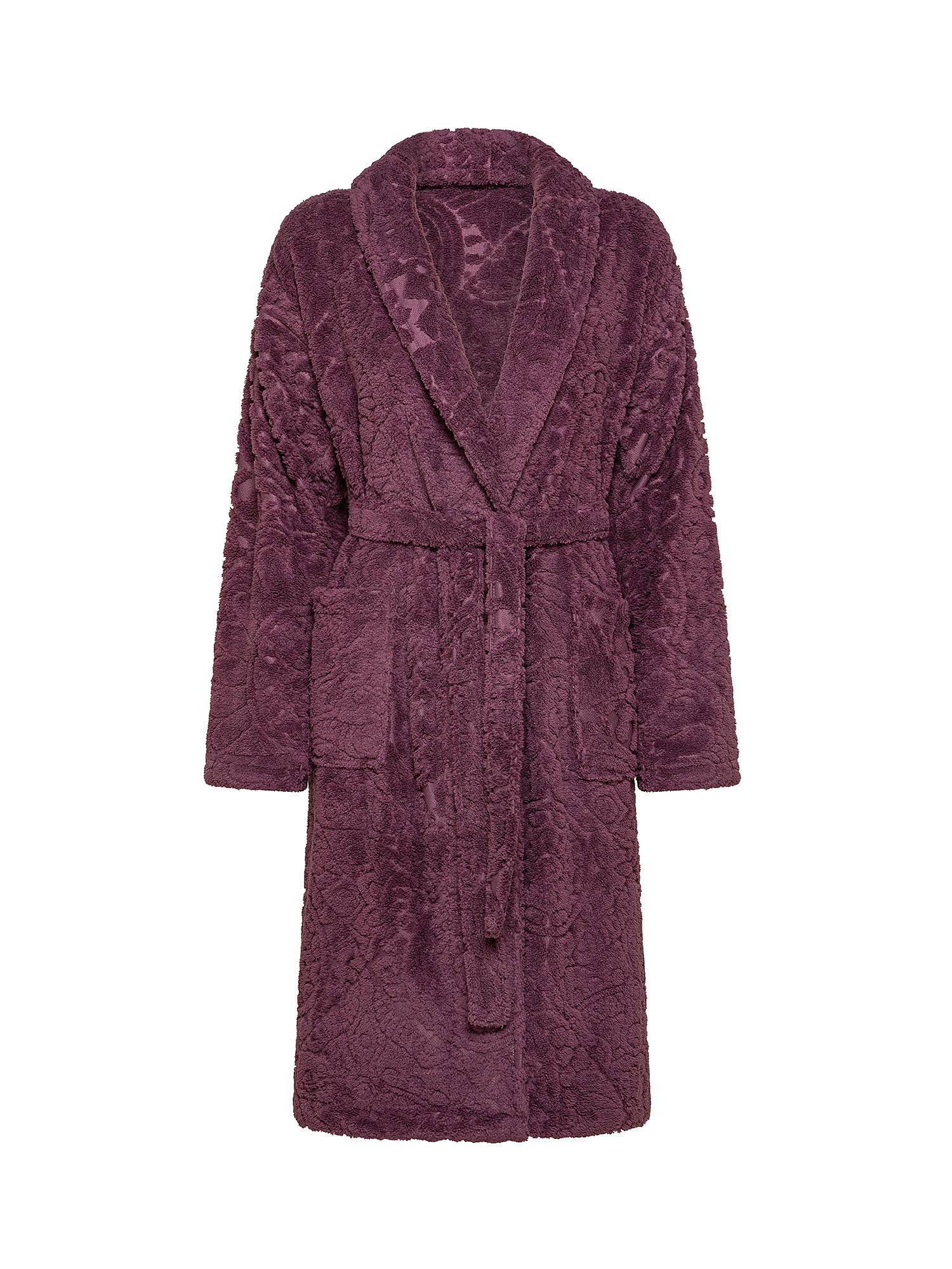 Solid color fleece dressing gown, Dark Pink, large image number 0