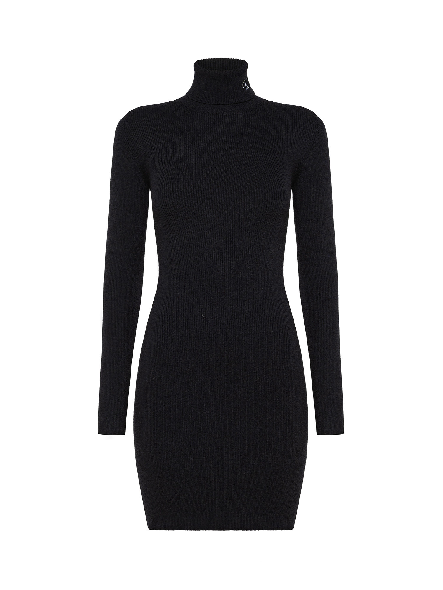 Ribbed dress with high collar, Black, large image number 1