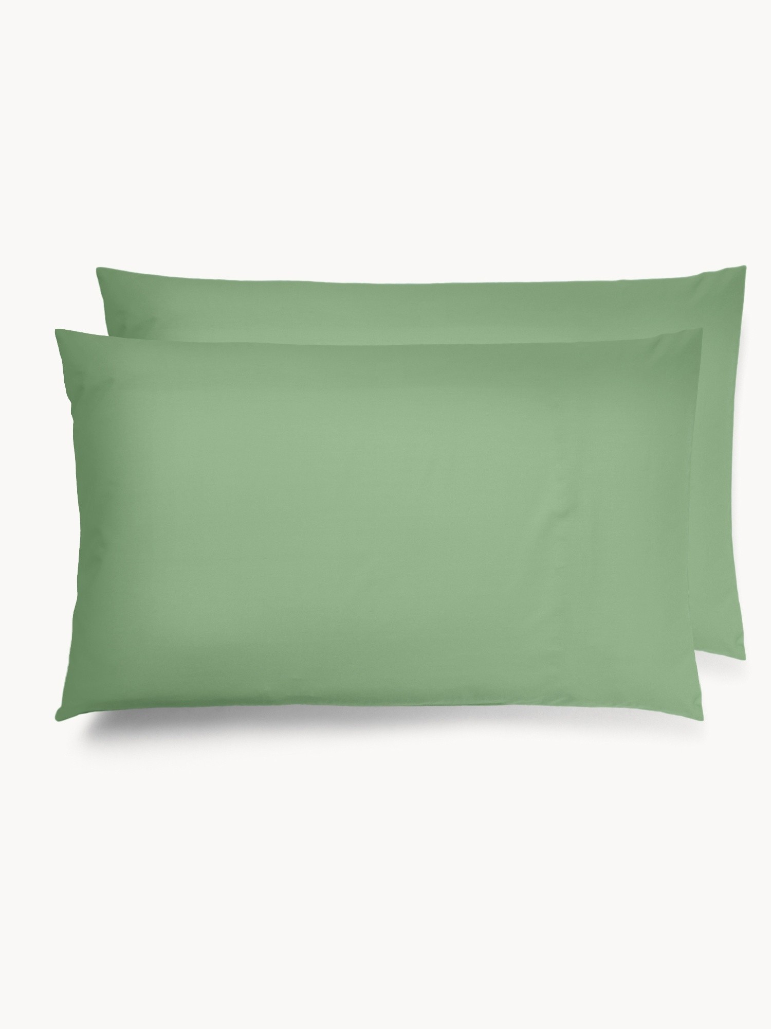 Set of 2 solid-color cotton percale pillowcases, Green, large image number 0