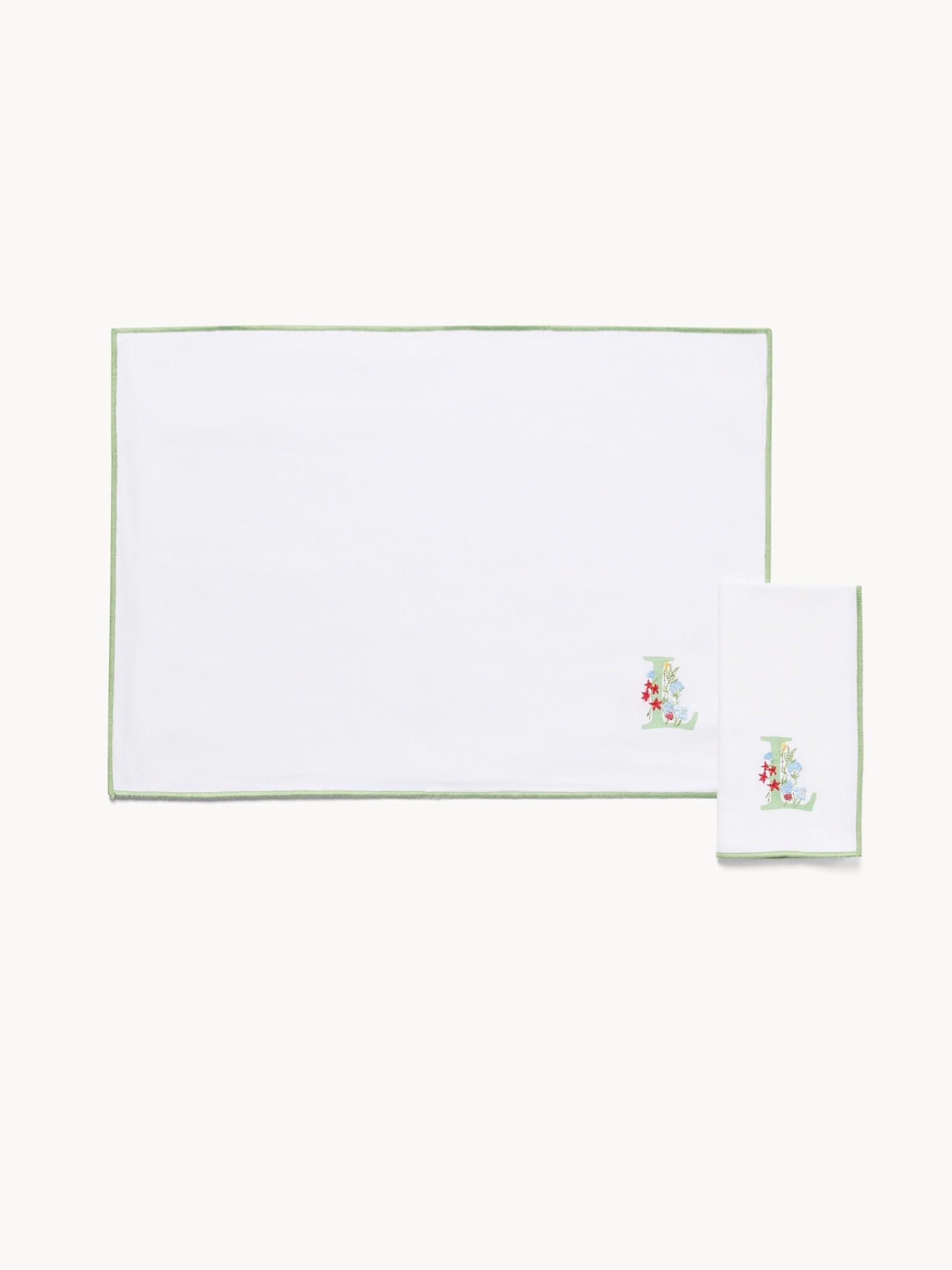 Pure cotton napkin and placemat set with initial L, White 1, large image number 0