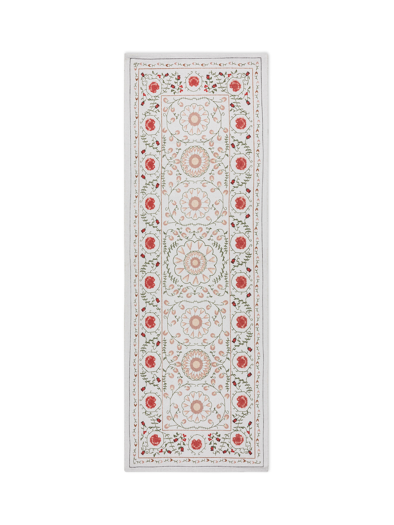 Cotton blend kitchen rug with floral print, Beige, large image number 0