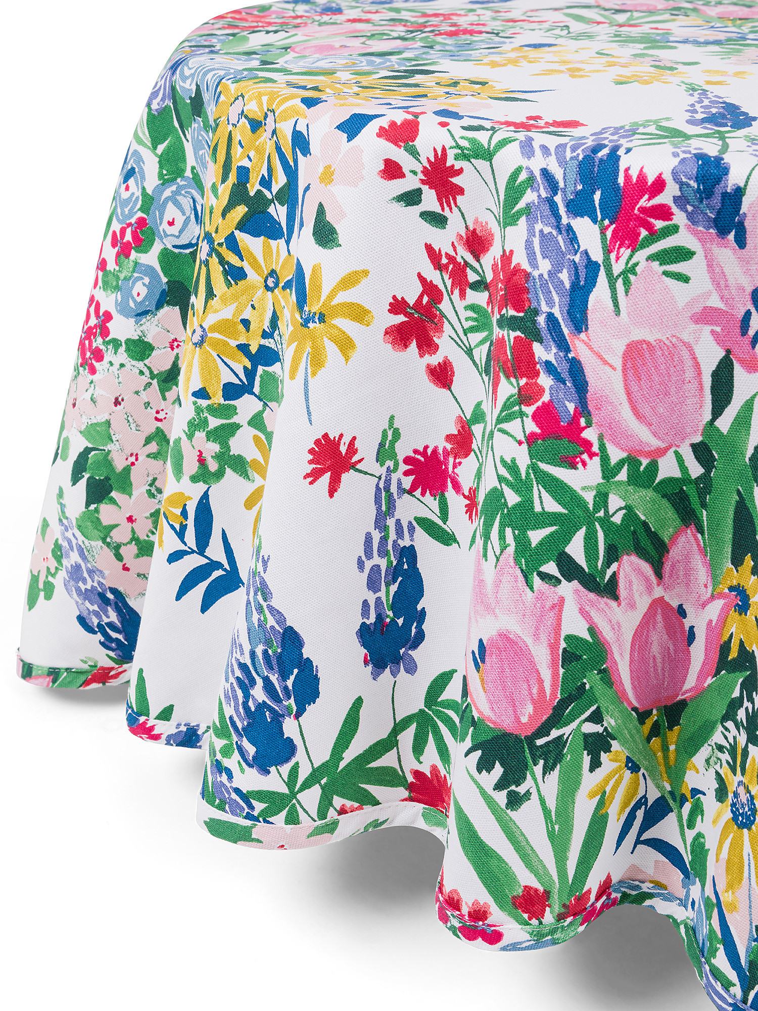 Tovaglia rotonda panama di cotone stampa fiori, Multicolor, large image number 1