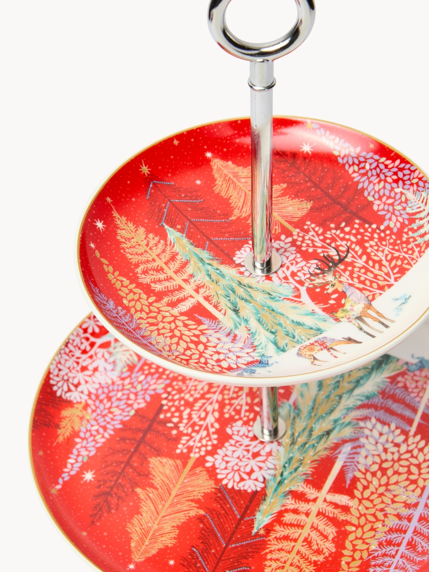 Vintage New Bone China Double-Tier Cake Stand, Red, large image number 1