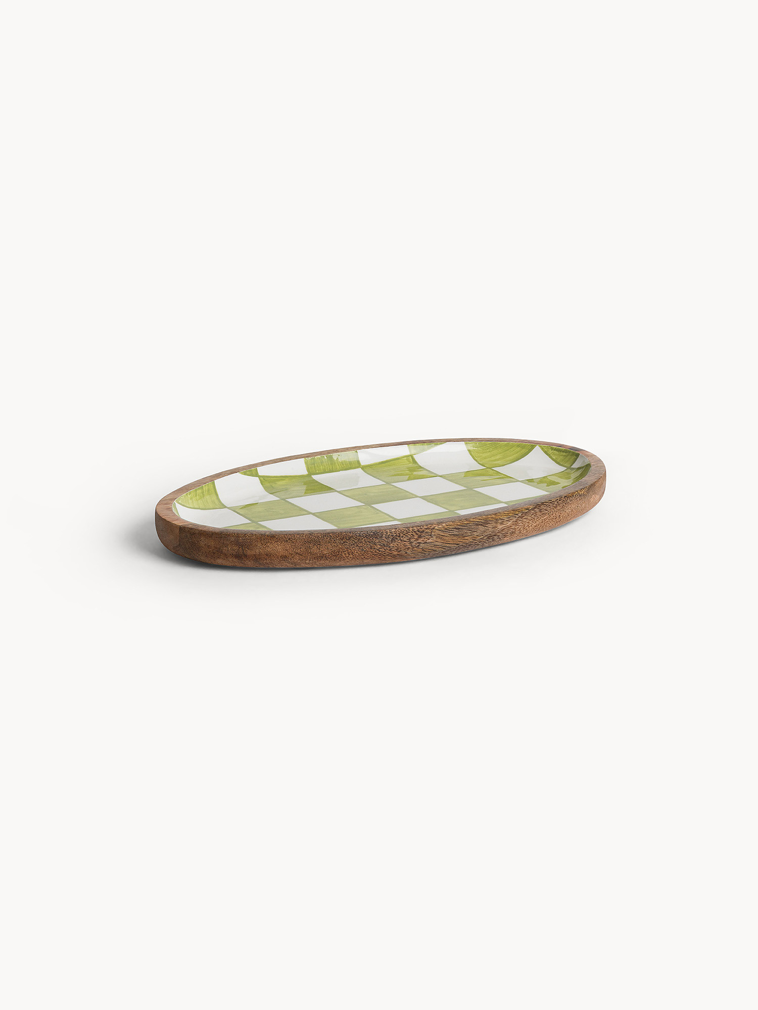Vassoio ovale in legno di mango con rivestimento poliresina, Verde lime, large image number 0
