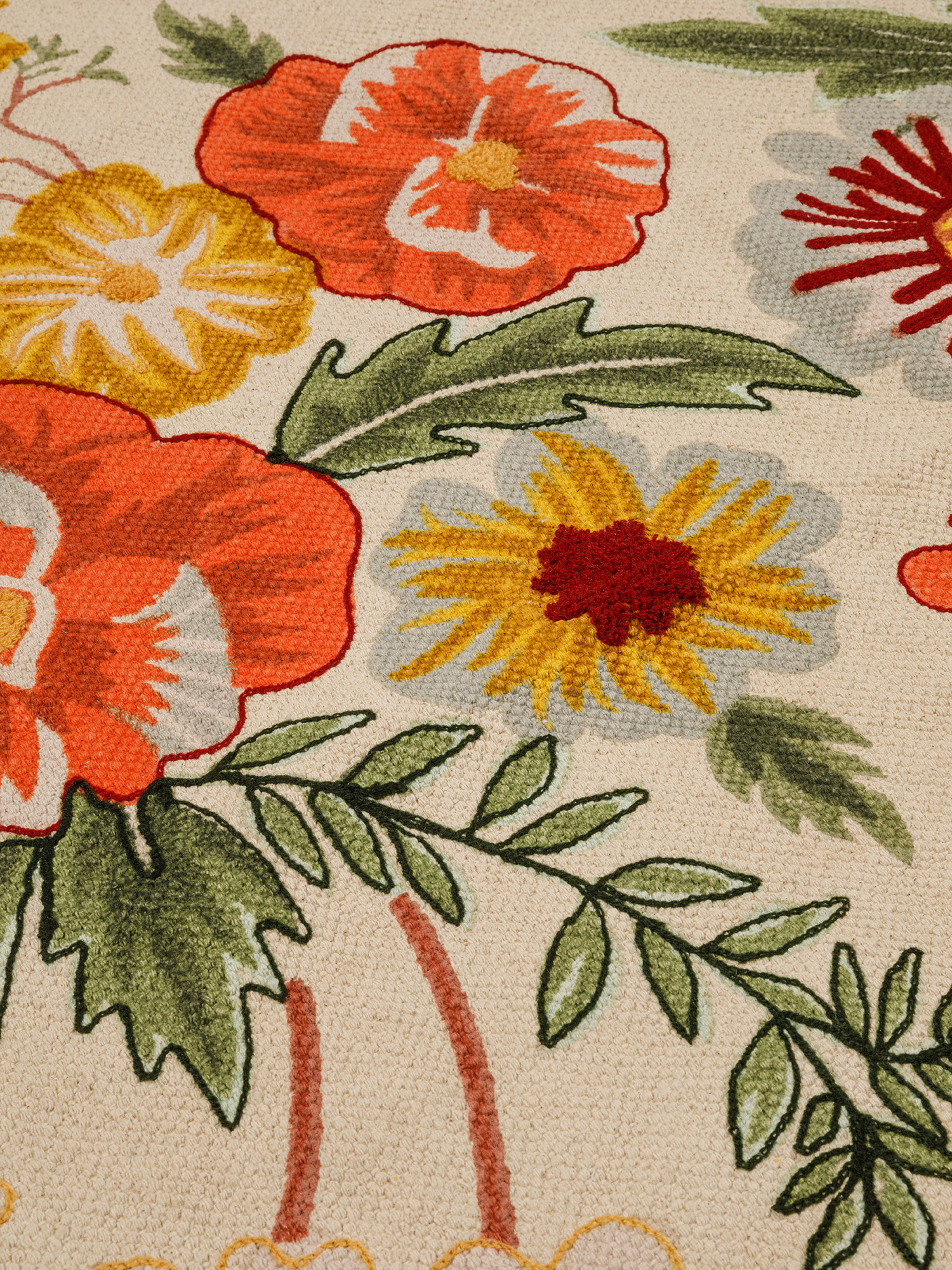 Tappeto in cotone con ricamo fiori, Beige, large image number 1