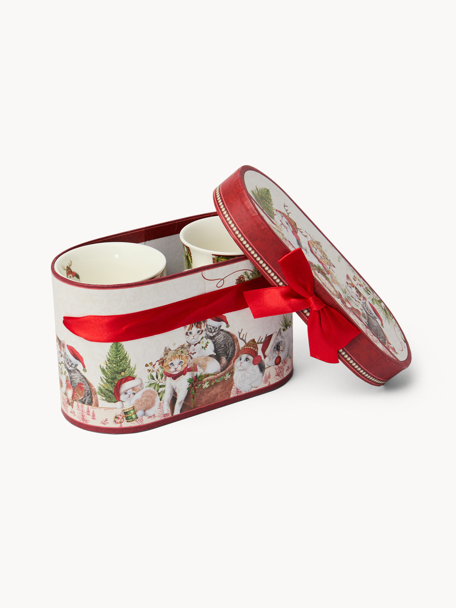 Set of 2 cat-shaped New Bone China mugs, Red, large image number 1