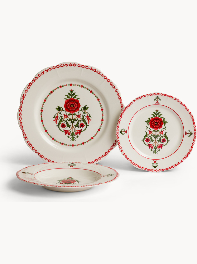 Set 18 piatti in ceramica dettaglio fiore rosso