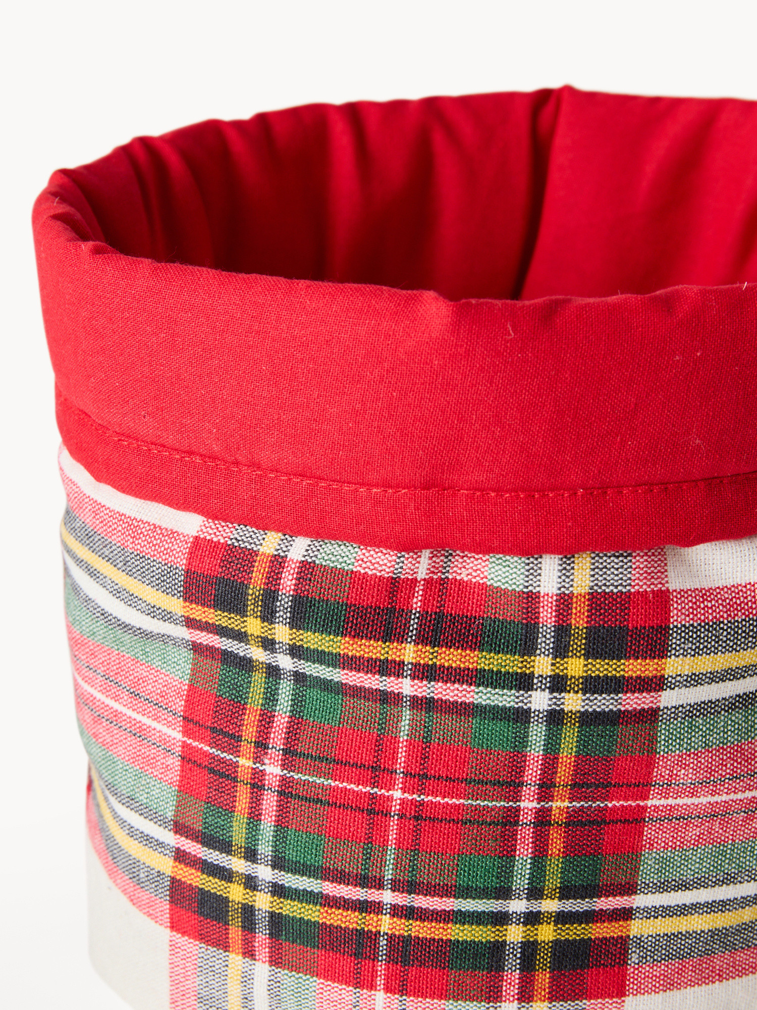 Round tartan basket in pure yarn-dyed cotton, Multicolor, large image number 1