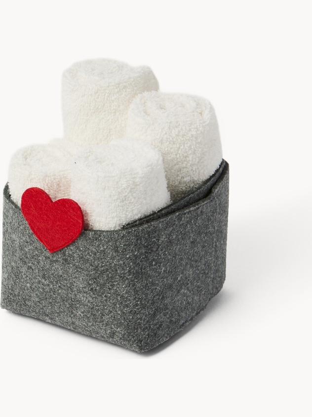 Cestino in feltro con 4 lavette tinta unita