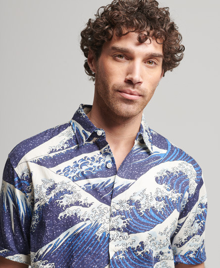 Superdry short sleeve shirt in sea wave print, Blue, large image number 3