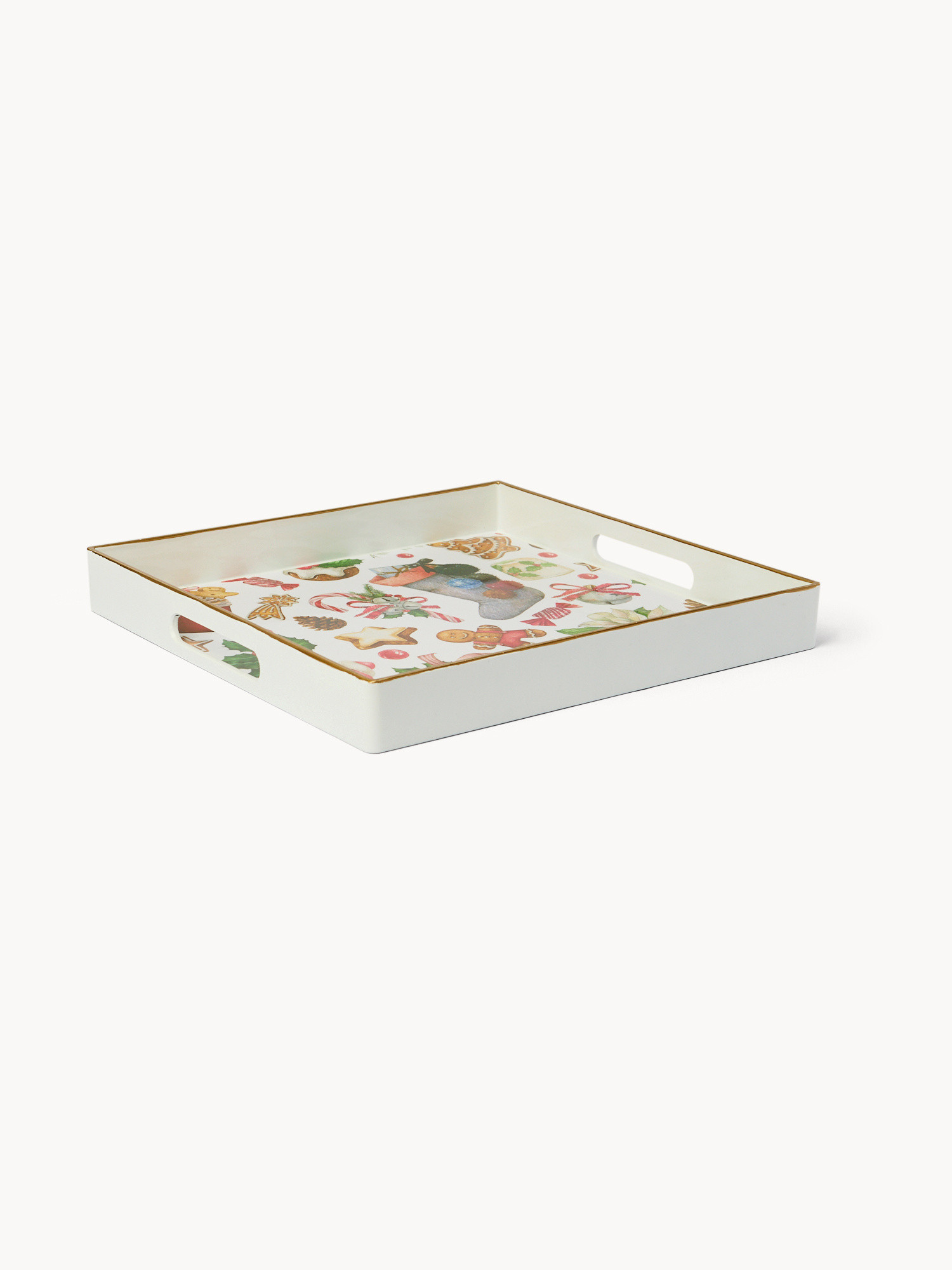 Square gingerbread motif tray, Multicolor, large image number 0
