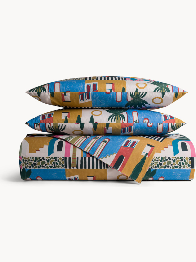 Cotton percale Ibiza print duvet cover
