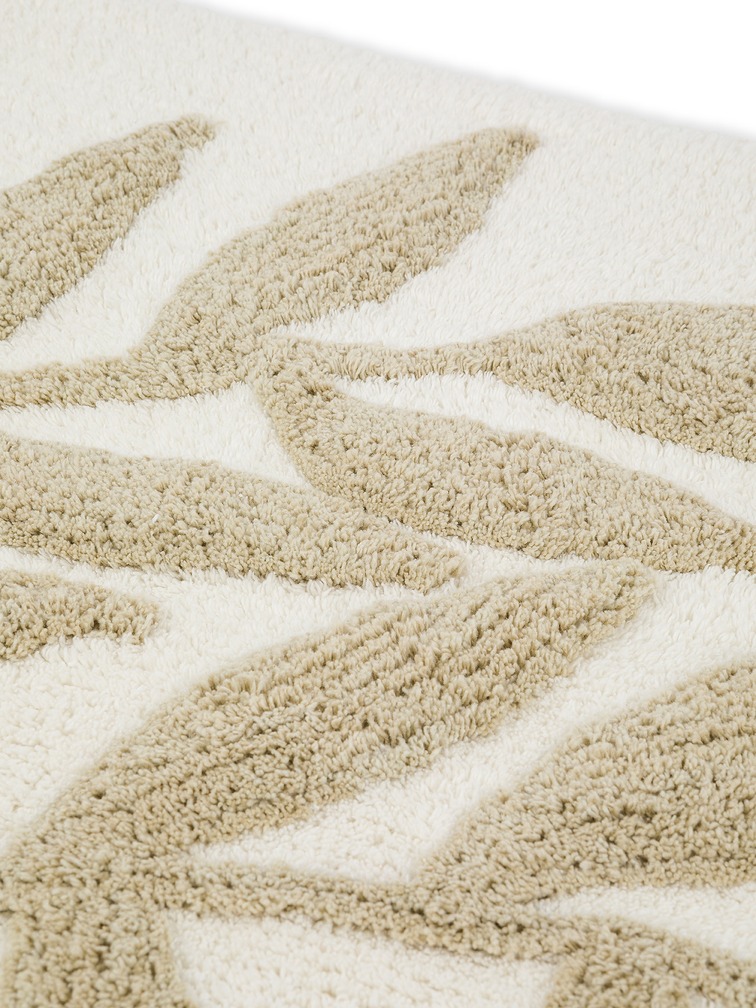 Tappeto bagno in cotone motivo foglie, Beige, large image number 1