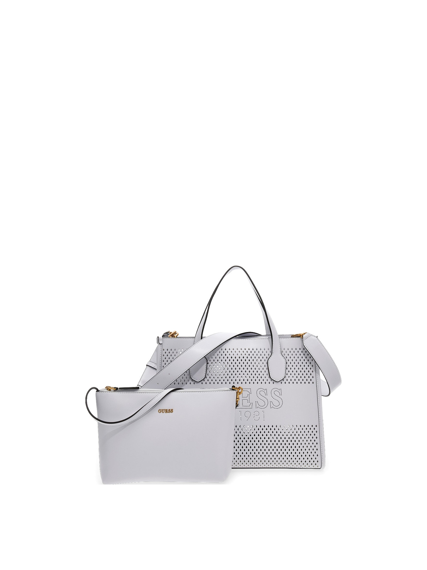 Guess - Katey perforated handbag, White, large image number 2