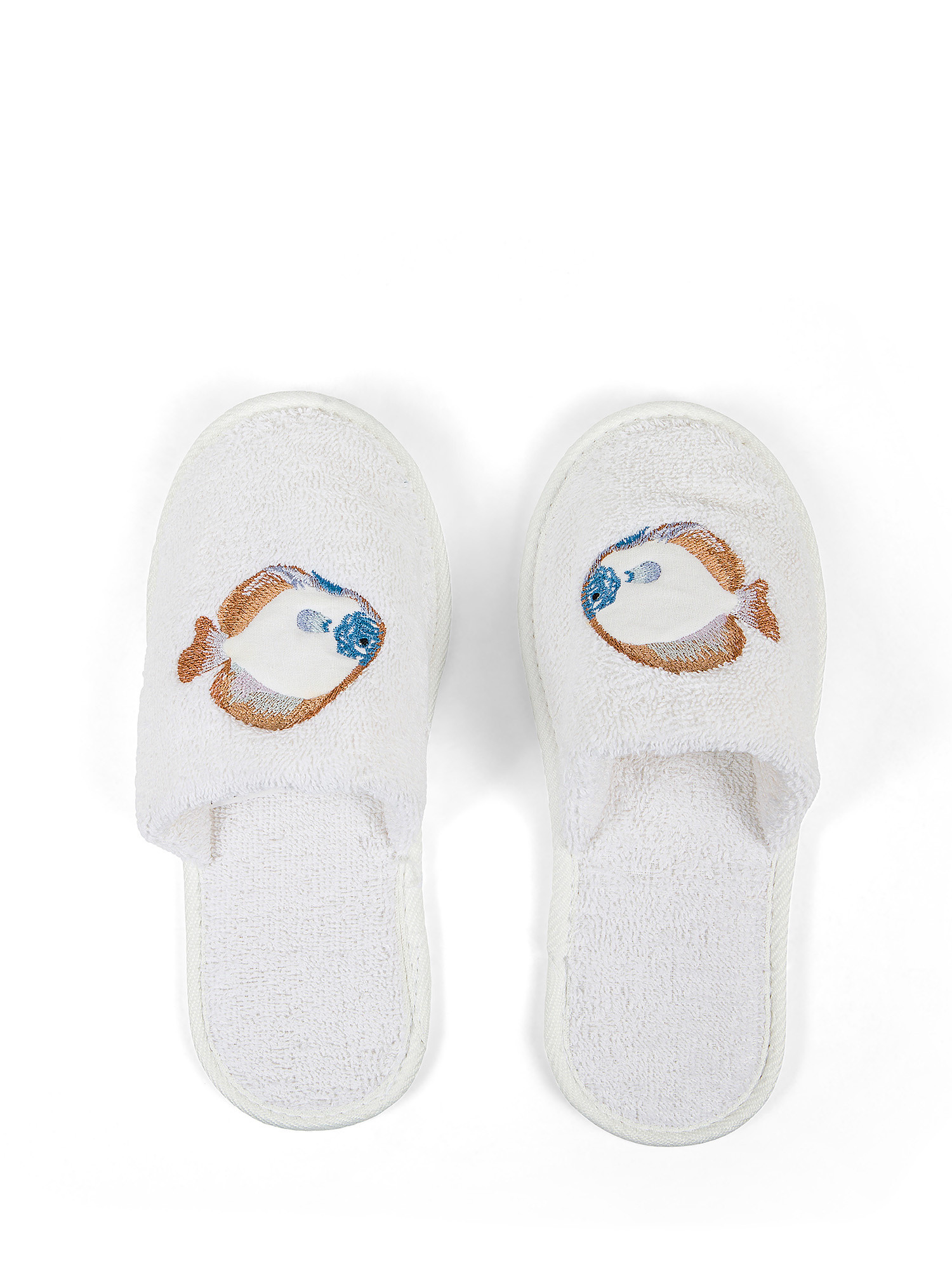 Terry slippers with embroidery, White, large image number 0